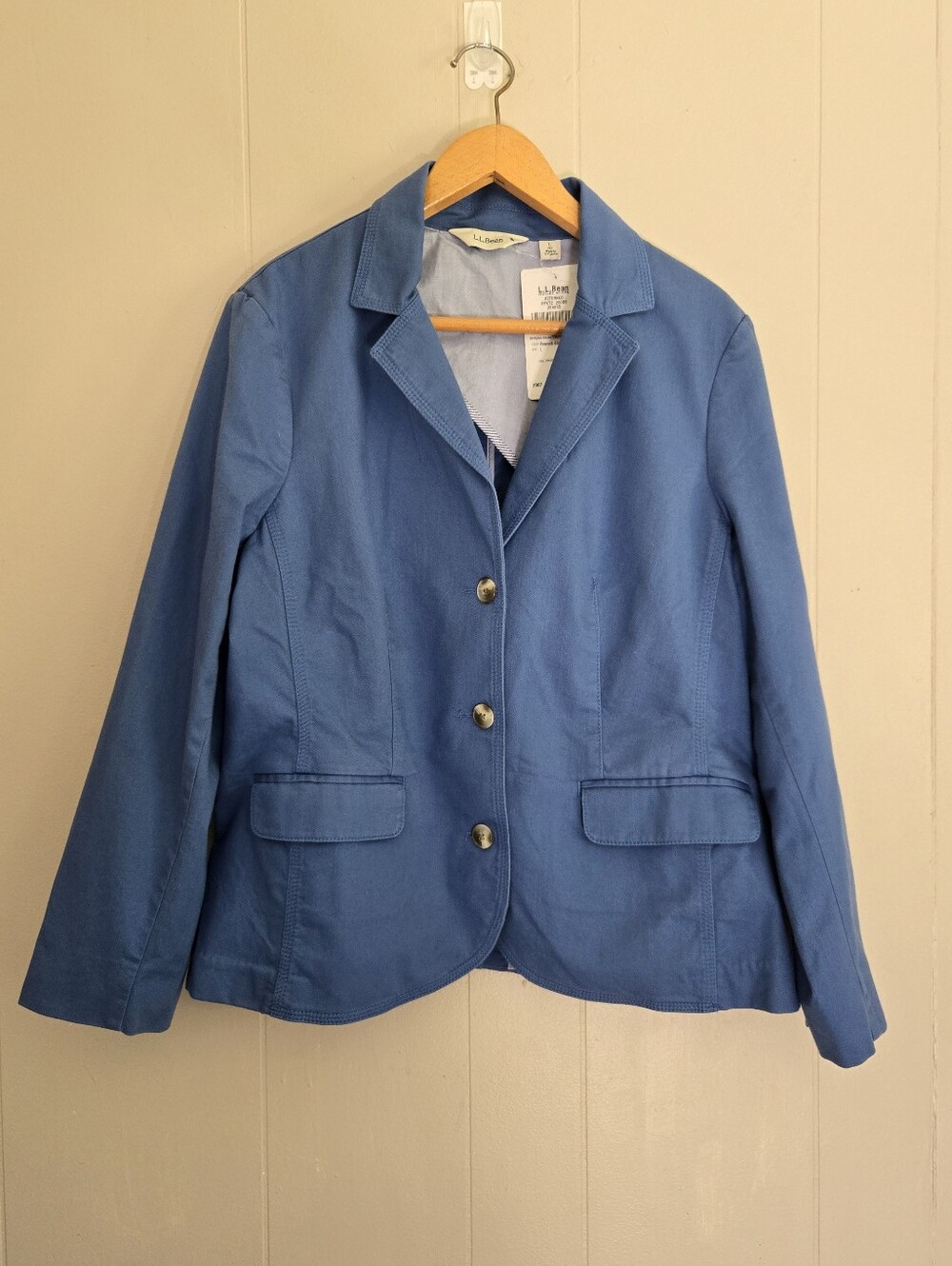 L.L.Bean Nwt New Bridgton Twill Blazer Peacock Blue Casual Size L Petite